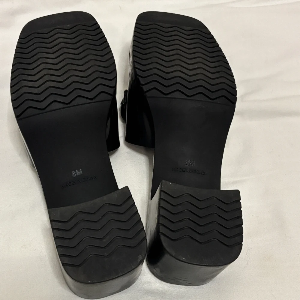 BP. Black chunky slides heels with plastic chain size 8 square toe open toe - Picture 6 of 7